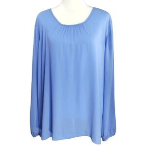 J Crew Classic Tie Back Blouse Blue Long Sleeve Top Plus Sz 22